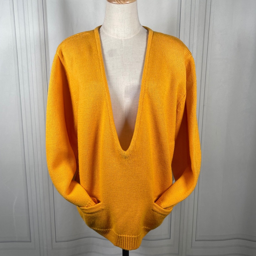 Vintage Clifford‎ & Wills Mustard Yellow Wool Deep V Knit Sweater NWT - Large
